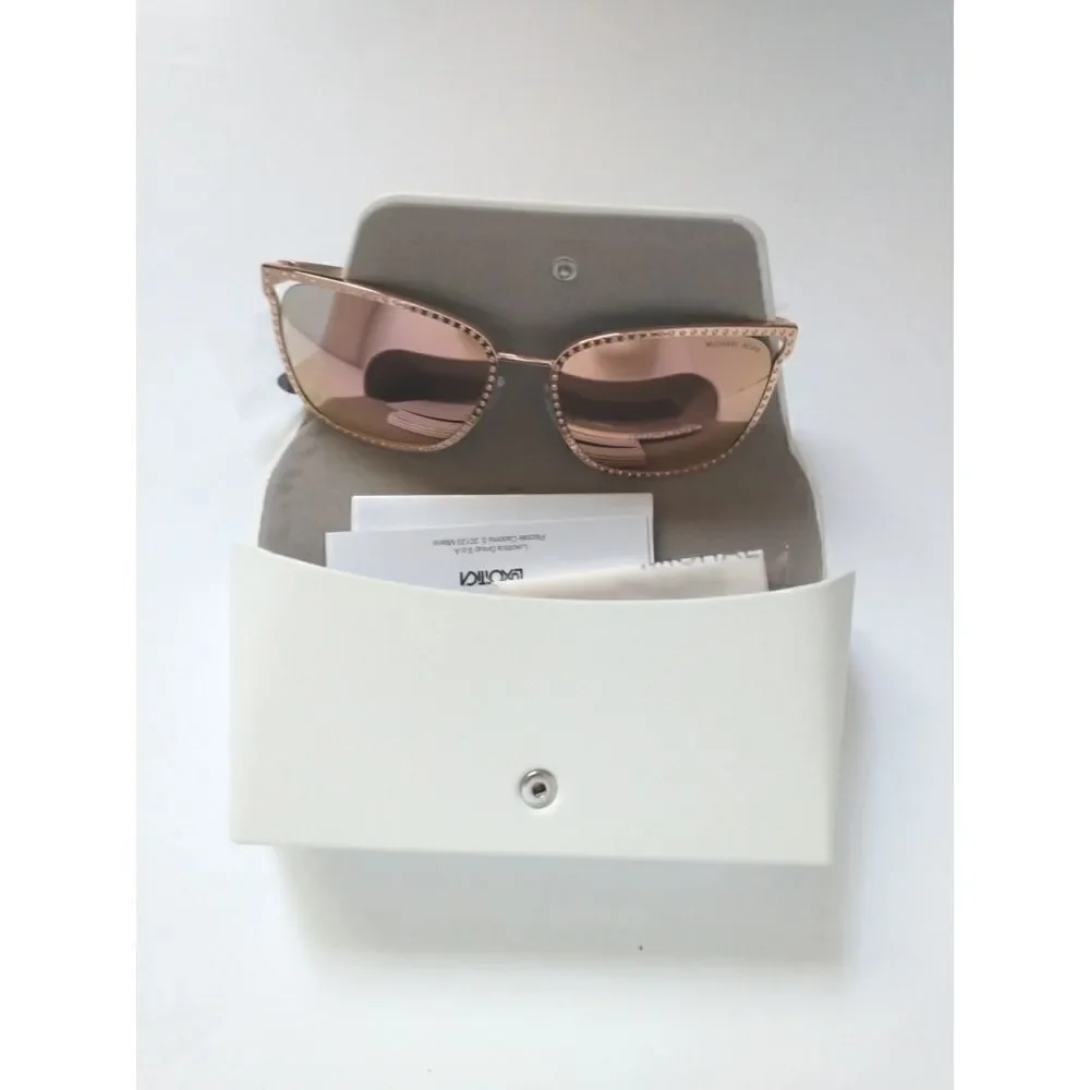 New! MICHAEL KORS Women's Stockholm Mirror Square Sunglasses With Case Rose Gold